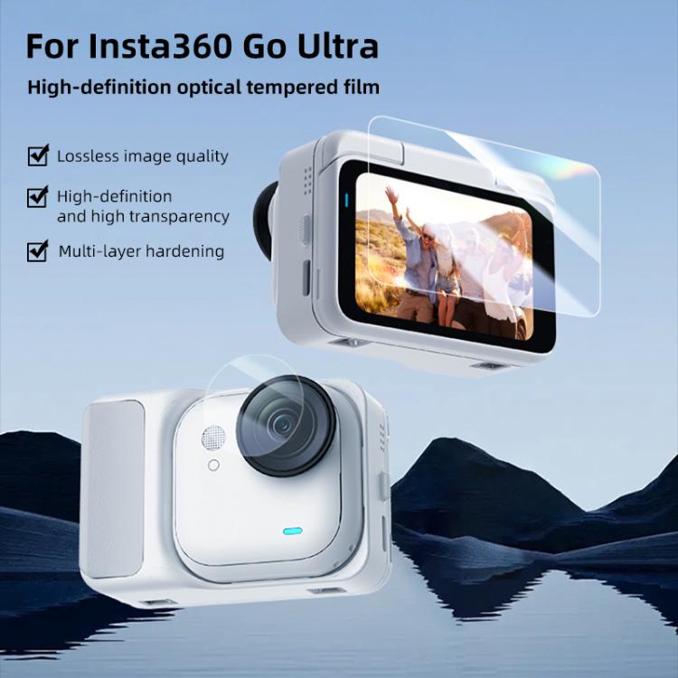For Insta360 GO Ultra PULUZ 2 in 1 Screen + Lens Tempered Glass Film  - Transparent
