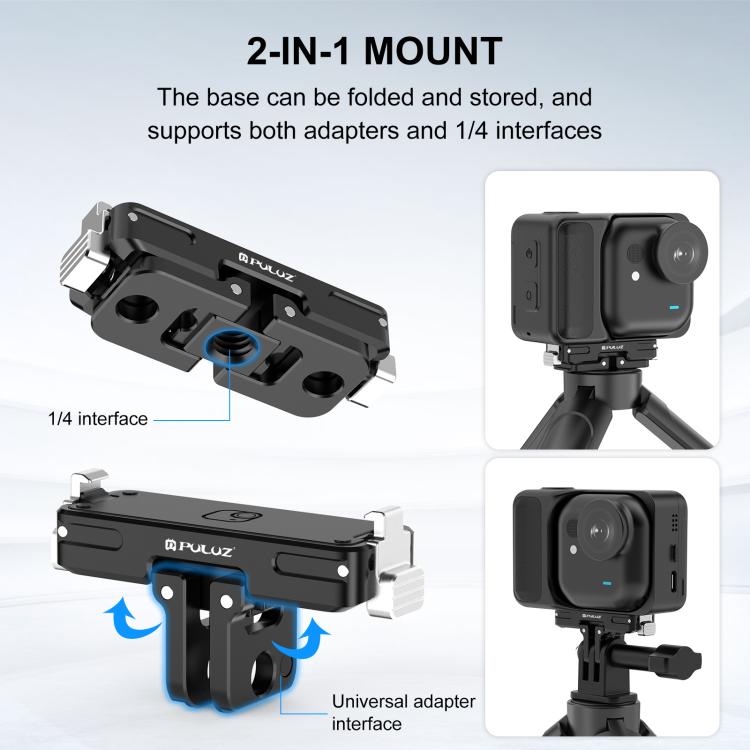For Insta360 GO Ultra PULUZ Magnetic Aluminum Alloy Quick Release Base Mount  - Black