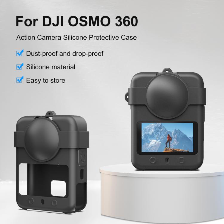 For DJI Osmo 360 PULUZ Silicone Protective Cover with Lens Cover & Lanyard  - Black