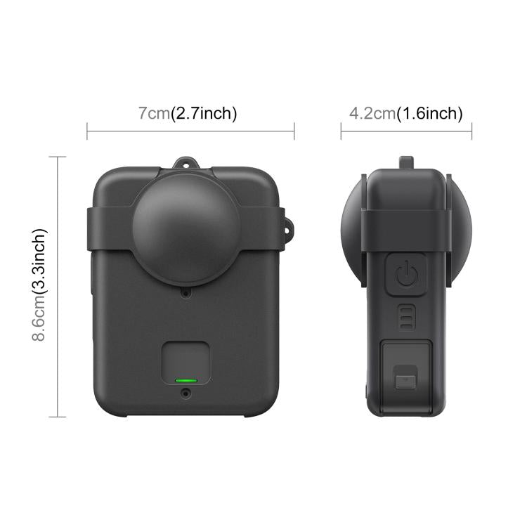 For DJI Osmo 360 PULUZ Silicone Protective Cover with Lens Cover & Lanyard  - Black