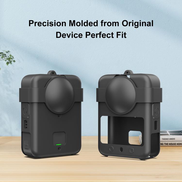 For DJI Osmo 360 PULUZ Silicone Protective Cover with Lens Cover & Lanyard  - Black