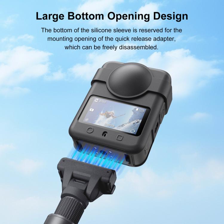 For DJI Osmo 360 PULUZ Silicone Protective Cover with Lens Cover & Lanyard  - Black