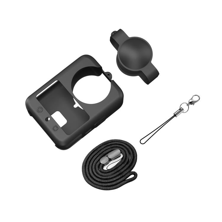 For DJI Osmo 360 PULUZ Silicone Protective Cover with Lens Cover & Lanyard  - Black