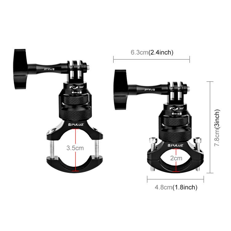 PULUZ 360 Degree Rotation MotorBike Aluminum Mount Handlebar Adapter with Screw for GoPro, Insta360, DJI and Other Action Cameras  - Black