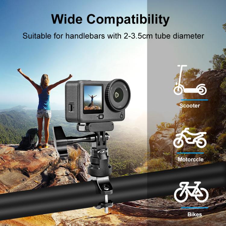 PULUZ 360 Degree Rotation MotorBike Aluminum Mount Handlebar Adapter with Screw for GoPro, Insta360, DJI and Other Action Cameras  - Black