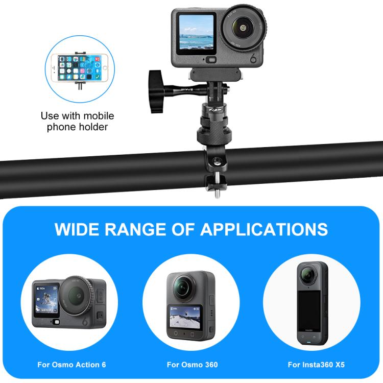 PULUZ 360 Degree Rotation MotorBike Aluminum Mount Handlebar Adapter with Screw for GoPro, Insta360, DJI and Other Action Cameras  - Black