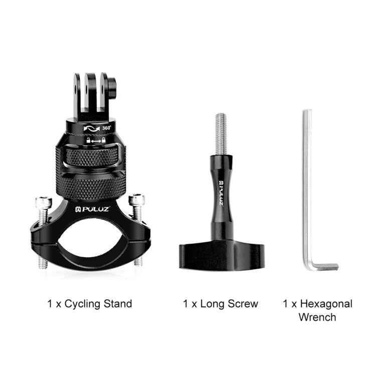 PULUZ 360 Degree Rotation MotorBike Aluminum Mount Handlebar Adapter with Screw for GoPro, Insta360, DJI and Other Action Cameras  - Black