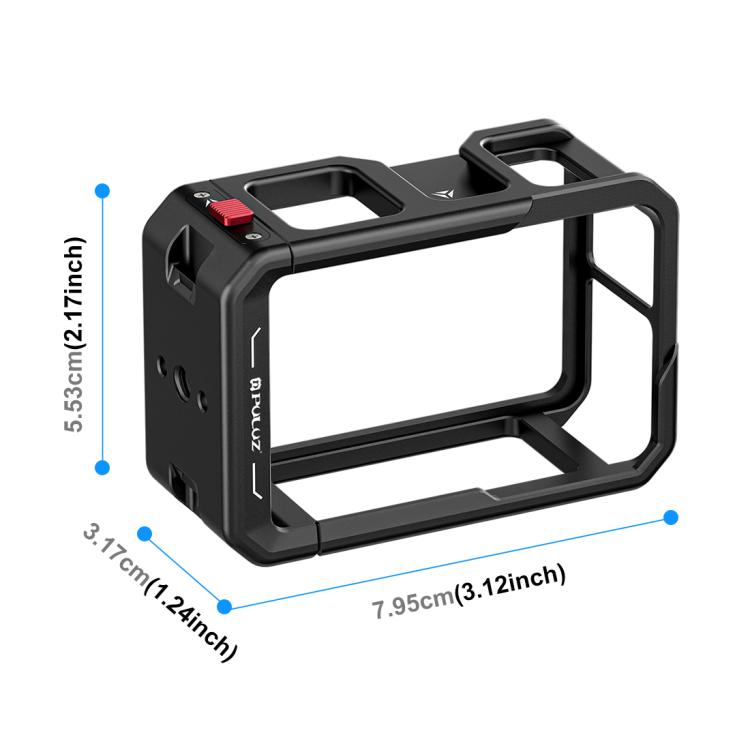 For DJI Osmo Action 5 Pro / 4 / 3 PULUZ All-inclusive Aluminum Alloy Cage Expansion Adapter Frame with Lens Cover  - Black