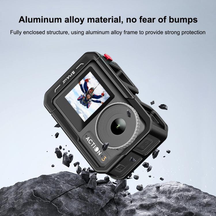 For DJI Osmo Action 5 Pro / 4 / 3 PULUZ All-inclusive Aluminum Alloy Cage Expansion Adapter Frame with Lens Cover  - Black