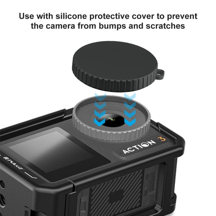 For DJI Osmo Action 5 Pro / 4 / 3 PULUZ All-inclusive Aluminum Alloy Cage Expansion Adapter Frame with Lens Cover  - Black