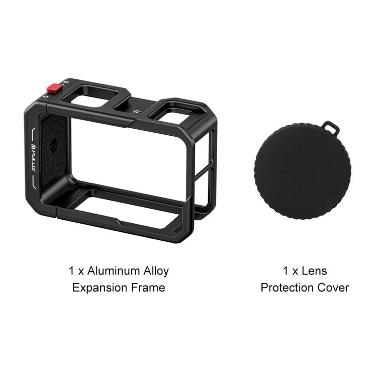 For DJI Osmo Action 5 Pro / 4 / 3 PULUZ All-inclusive Aluminum Alloy Cage Expansion Adapter Frame with Lens Cover  - Black