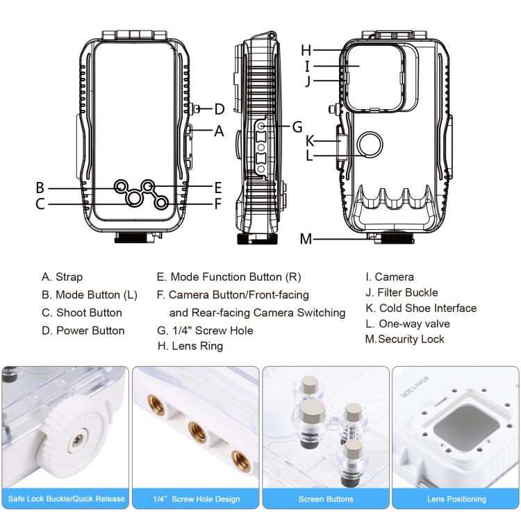 [US Warehouse] PULUZ 40m/130ft Waterproof Diving Case for iPhone 16 / 15 / 15 Pro / 14 / 14 Pro / 13 / 13 Pro / 12 / 12 Pro, with One-way Valve Photo Video Taking Underwater Housing Cover