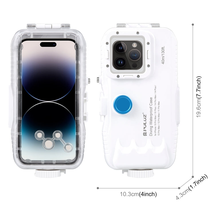 PULUZ 40m/130ft Waterproof Diving Case for iPhone 14 Plus / 14 Pro Max / 13 Pro Max / 12 Pro Max / 11 Pro Max, with One-way Valve Photo Video Taking Underwater Housing Cover(White)