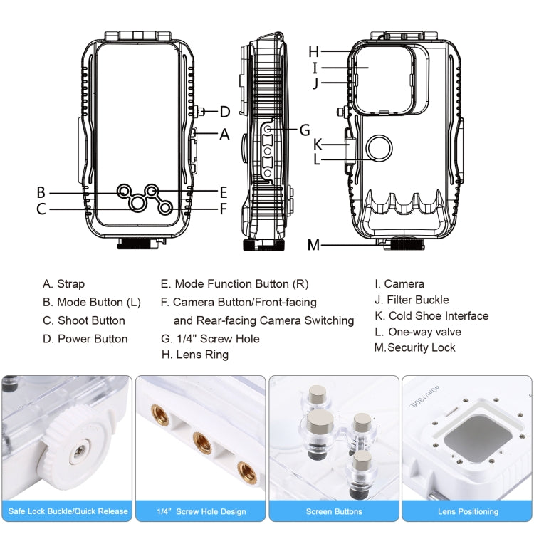 PULUZ 40m/130ft Waterproof Diving Case for iPhone 14 Plus / 14 Pro Max / 13 Pro Max / 12 Pro Max / 11 Pro Max, with One-way Valve Photo Video Taking Underwater Housing Cover(White)