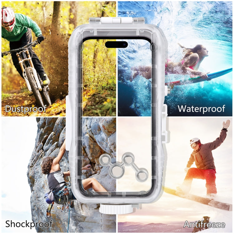 PULUZ 40m/130ft Waterproof Diving Case for iPhone 14 Plus / 14 Pro Max / 13 Pro Max / 12 Pro Max / 11 Pro Max, with One-way Valve Photo Video Taking Underwater Housing Cover(White)