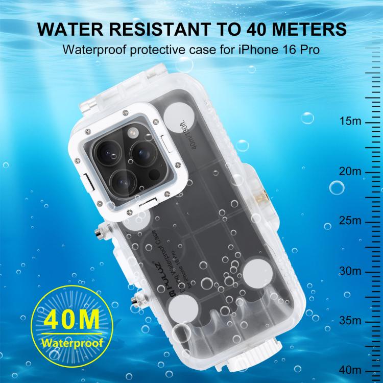For iPhone 16 Pro PULUZ 40m/130ft Waterproof Diving Case Photo Video Taking Underwater Housing Cover  - Transparent