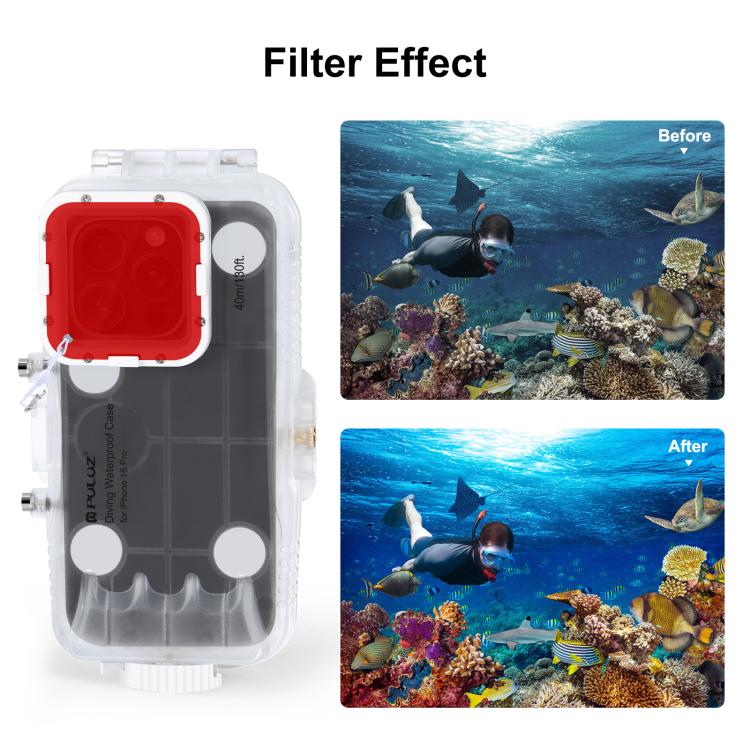 For iPhone 16 Pro PULUZ 40m/130ft Waterproof Diving Case Photo Video Taking Underwater Housing Cover  - Transparent