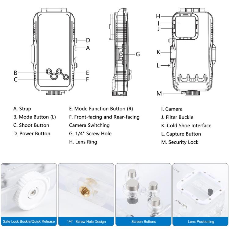 [US Warehouse] For iPhone 16 Pro Max PULUZ 40m/130ft Waterproof Diving Case Photo Video Taking Underwater Housing Cover