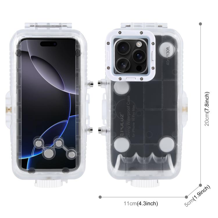 For iPhone 16 Pro Max PULUZ 40m/130ft Waterproof Diving Case Photo Video Taking Underwater Housing Cover