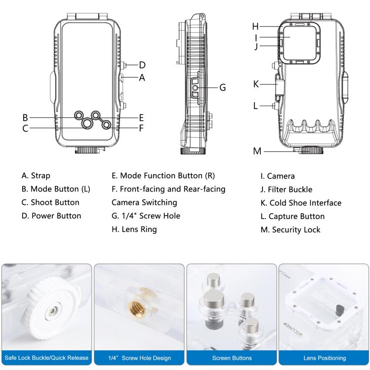 For iPhone 16 Pro Max PULUZ 40m/130ft Waterproof Diving Case Photo Video Taking Underwater Housing Cover