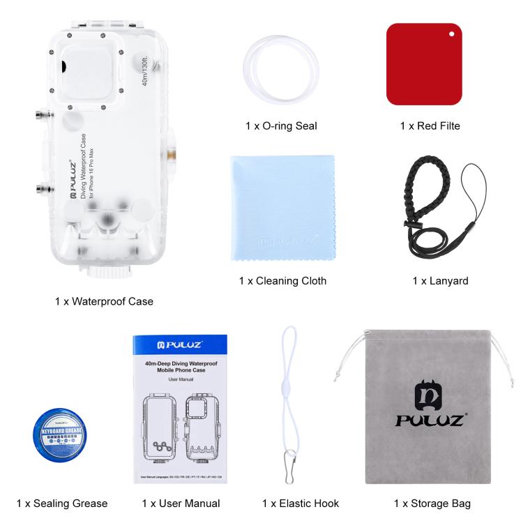 For iPhone 16 Pro Max PULUZ 40m/130ft Waterproof Diving Case Photo Video Taking Underwater Housing Cover