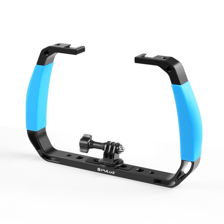 [US Warehouse] PULUZ Dual Silicone Handles Aluminium Alloy Underwater Diving Rig for GoPro, DJI OSMO Action, Insta360 and Other Action Cameras