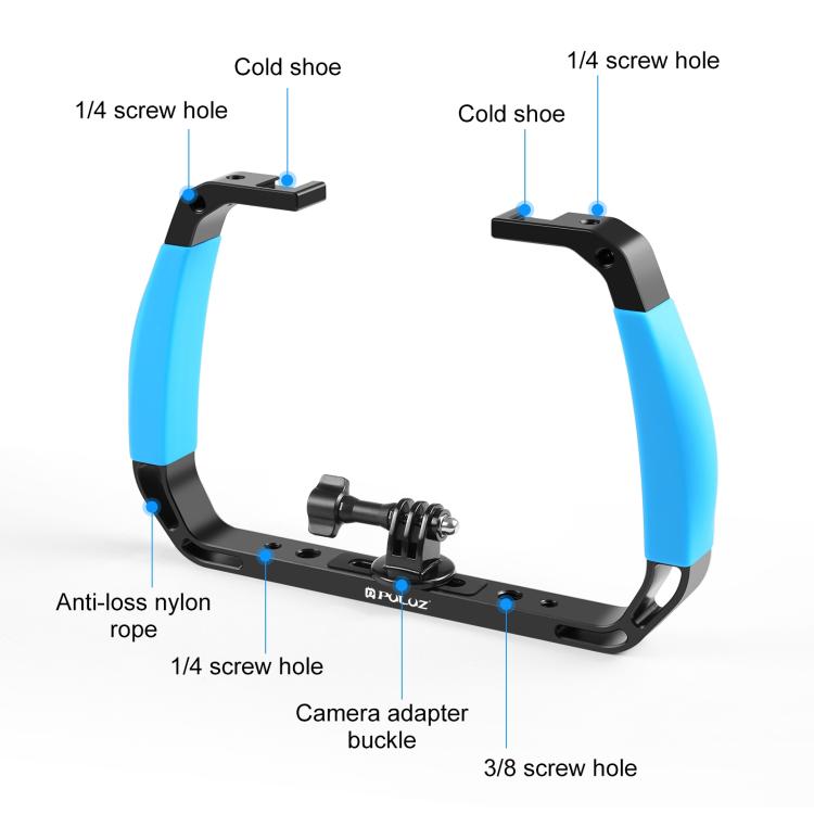 [US Warehouse] PULUZ Dual Silicone Handles Aluminium Alloy Underwater Diving Rig for GoPro, DJI OSMO Action, Insta360 and Other Action Cameras