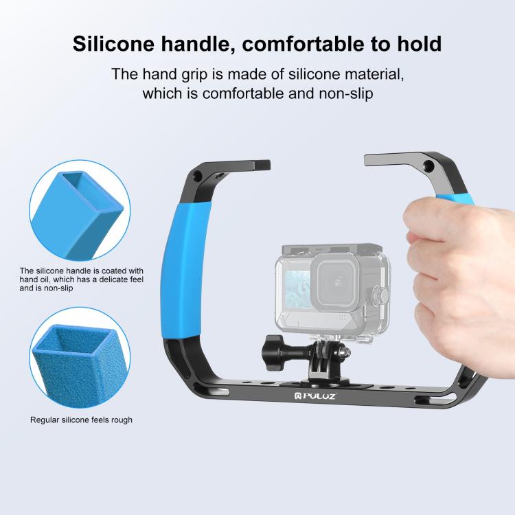 [US Warehouse] PULUZ Dual Silicone Handles Aluminium Alloy Underwater Diving Rig for GoPro, DJI OSMO Action, Insta360 and Other Action Cameras