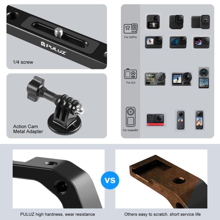 [US Warehouse] PULUZ Dual Silicone Handles Aluminium Alloy Underwater Diving Rig for GoPro, DJI OSMO Action, Insta360 and Other Action Cameras