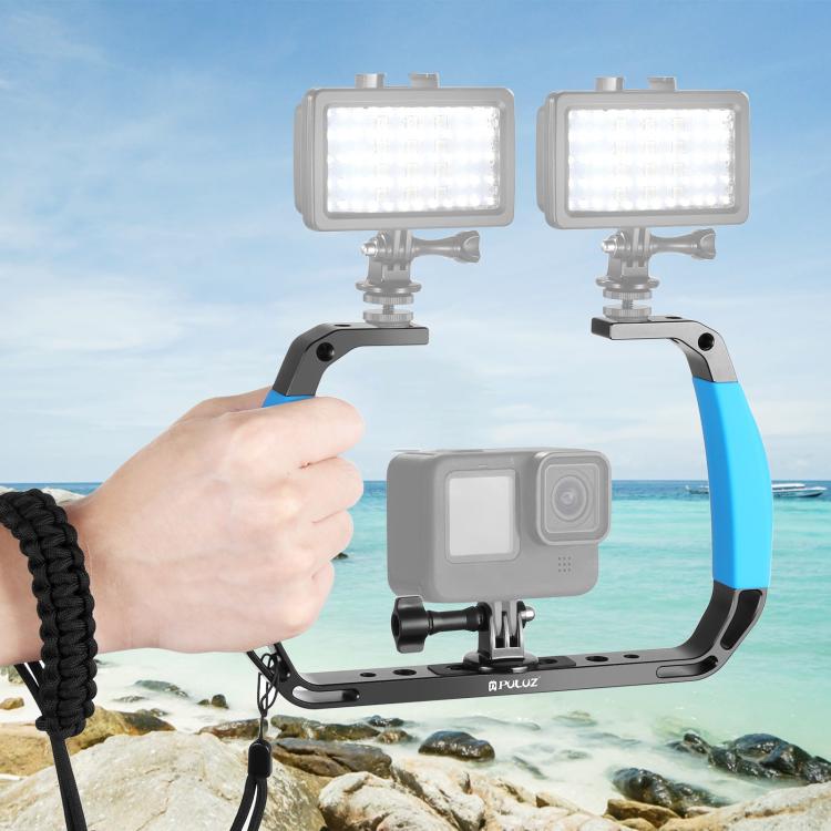 [US Warehouse] PULUZ Dual Silicone Handles Aluminium Alloy Underwater Diving Rig for GoPro, DJI OSMO Action, Insta360 and Other Action Cameras