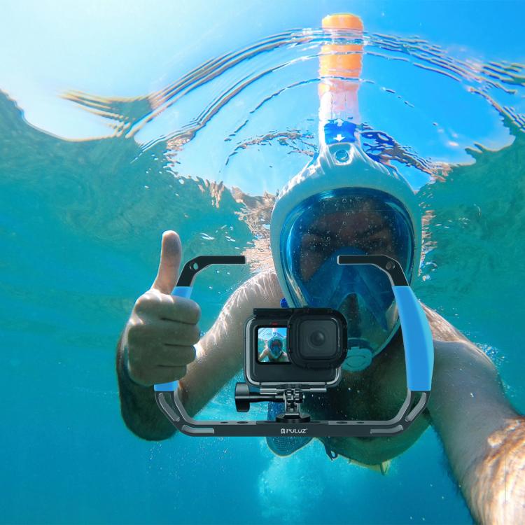 [US Warehouse] PULUZ Dual Silicone Handles Aluminium Alloy Underwater Diving Rig for GoPro, DJI OSMO Action, Insta360 and Other Action Cameras