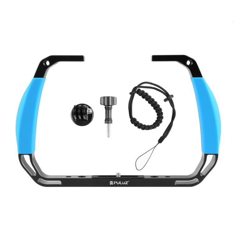 [US Warehouse] PULUZ Dual Silicone Handles Aluminium Alloy Underwater Diving Rig for GoPro, DJI OSMO Action, Insta360 and Other Action Cameras