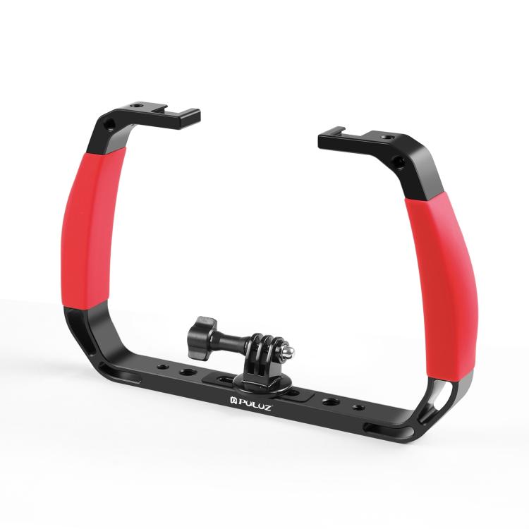 [US Warehouse] PULUZ Dual Silicone Handles Aluminium Alloy Underwater Diving Rig for GoPro, DJI OSMO Action, Insta360 and Other Action Cameras
