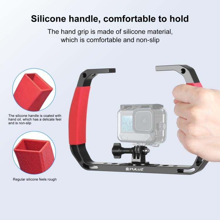 [US Warehouse] PULUZ Dual Silicone Handles Aluminium Alloy Underwater Diving Rig for GoPro, DJI OSMO Action, Insta360 and Other Action Cameras