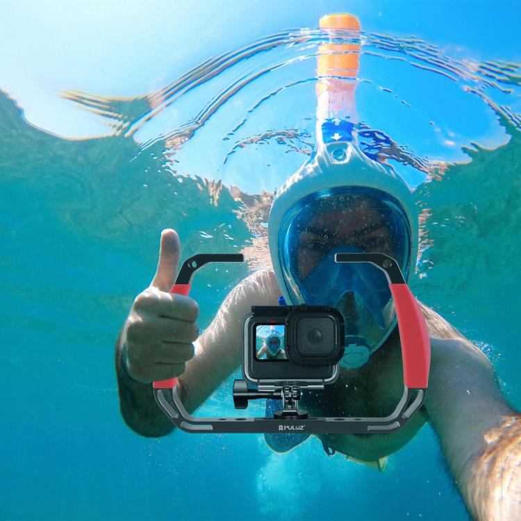 [US Warehouse] PULUZ Dual Silicone Handles Aluminium Alloy Underwater Diving Rig for GoPro, DJI OSMO Action, Insta360 and Other Action Cameras