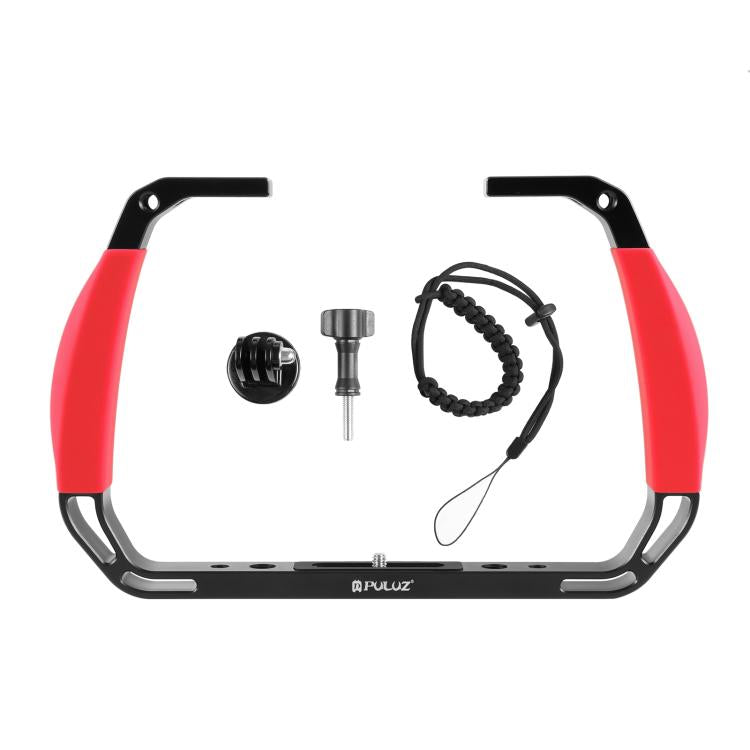 [US Warehouse] PULUZ Dual Silicone Handles Aluminium Alloy Underwater Diving Rig for GoPro, DJI OSMO Action, Insta360 and Other Action Cameras