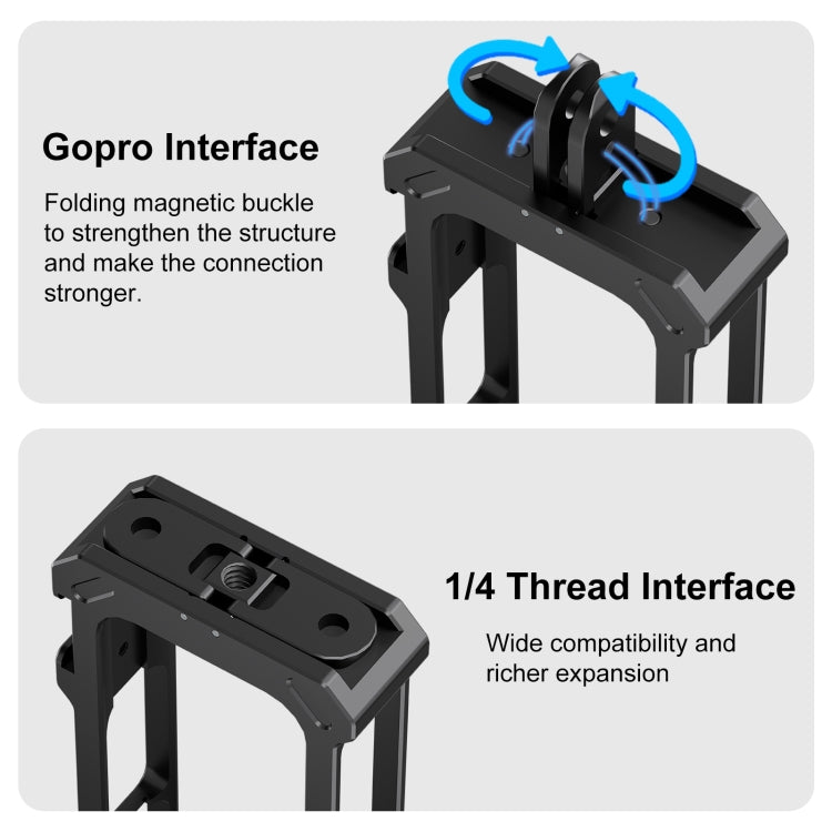 For Insta360 X4 PULUZ Metal Protective Cage Rig Housing Frame with Expand Cold Shoe Base & Tripod Adapter  - Black
