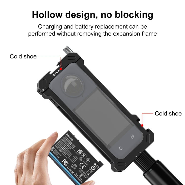 For Insta360 X4 PULUZ Metal Protective Cage Rig Housing Frame with Expand Cold Shoe Base & Tripod Adapter  - Black