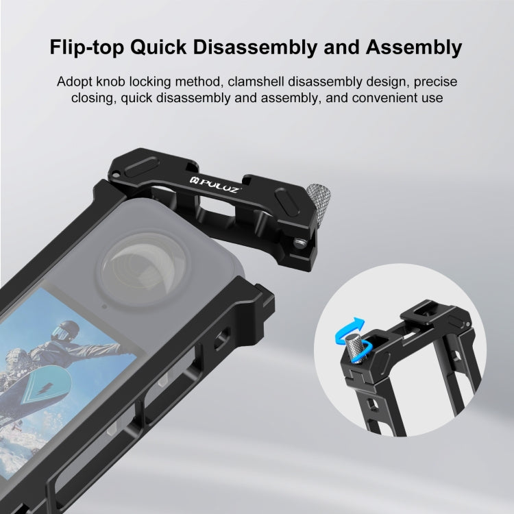 For Insta360 X4 PULUZ Metal Protective Cage Rig Housing Frame with Expand Cold Shoe Base & Tripod Adapter  - Black