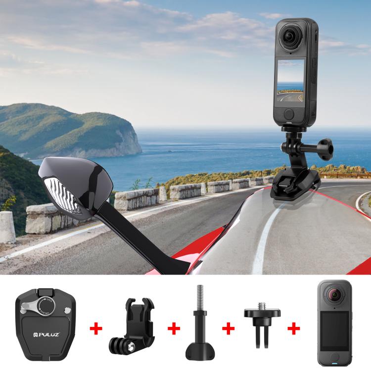 PULUZ Motorcycle Windshield Action Camera Mount Clip for GoPro Hero12 Black / DJI Osmo Action 4 / Insta360 X4 / Ace Pro and Other Action Cameras  - Black