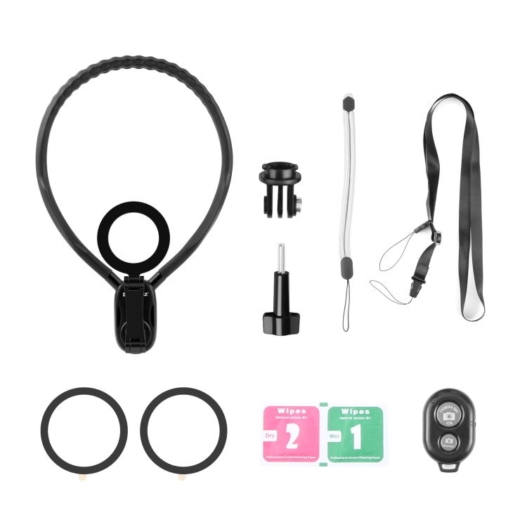 PULUZ Magnetic Collar Bracket POV View Mount with Phone Clamp for GoPro Action Cameras / Phones  - Black