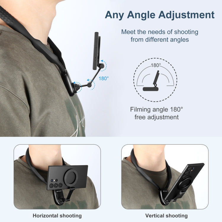 PULUZ Magnetic Collar Bracket POV View Mount with Phone Clamp for GoPro Action Cameras / Phones  - Black