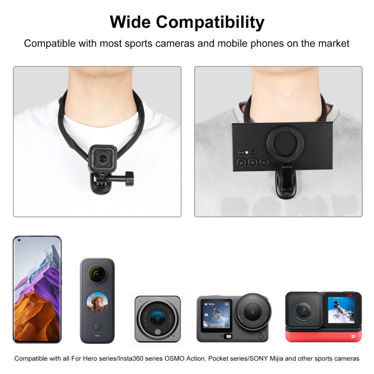 PULUZ Magnetic Collar Bracket POV View Mount with Phone Clamp for GoPro Action Cameras / Phones  - Black