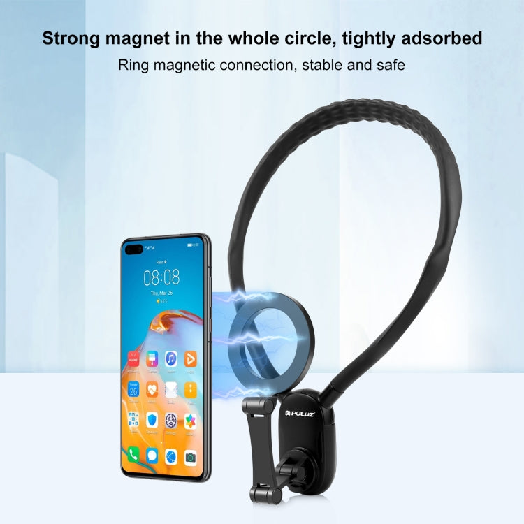 PULUZ Magnetic Collar Bracket POV View Mount with Phone Clamp for GoPro Action Cameras / Phones  - Black