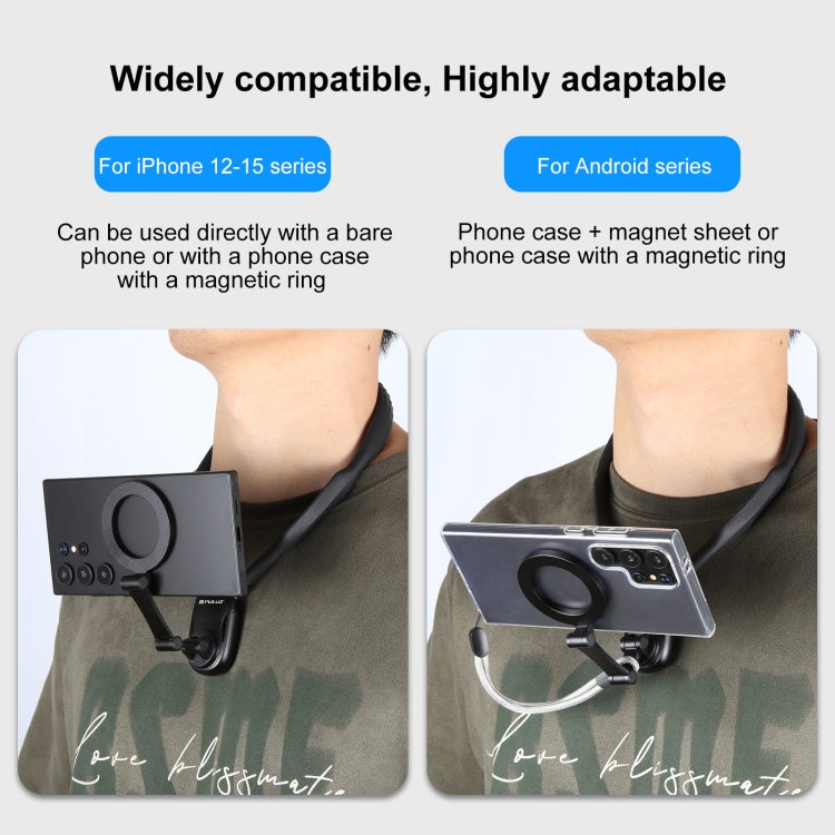 PULUZ Magnetic Collar Bracket POV View Mount with Phone Clamp for GoPro Action Cameras / Phones  - Black