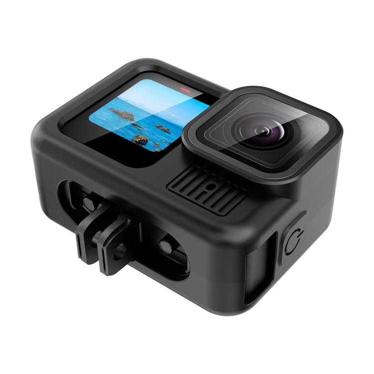 For GoPro HERO13 Black PULUZ Silicone Protective Case Side Interface Cover with Wrist Strap & Lens Cover  - Black