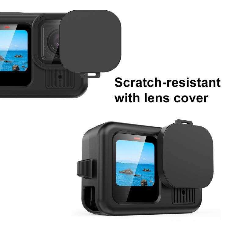 For GoPro HERO13 Black PULUZ Silicone Protective Case Side Interface Cover with Wrist Strap & Lens Cover  - Black