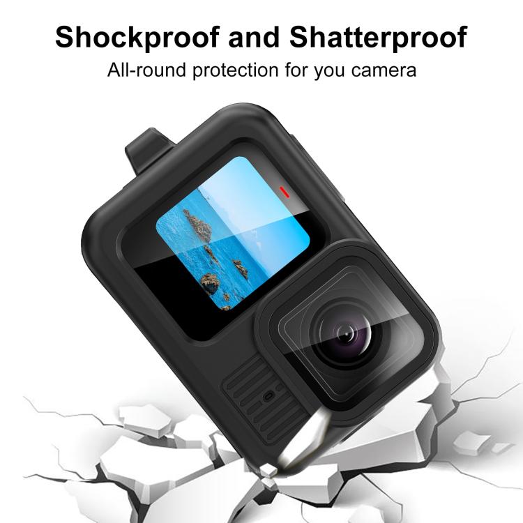 For GoPro HERO13 Black PULUZ Silicone Protective Case Side Interface Cover with Wrist Strap & Lens Cover  - Black