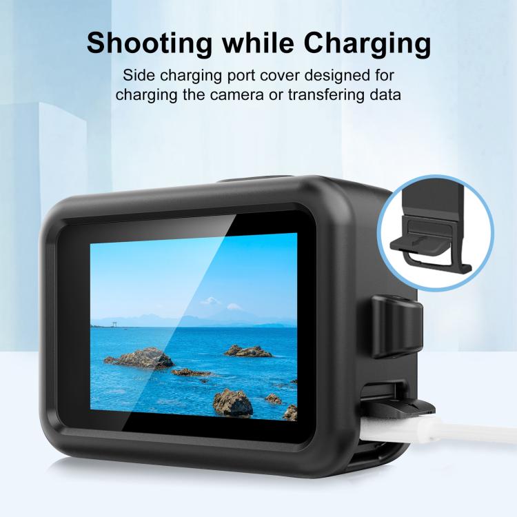 For GoPro HERO13 Black PULUZ Silicone Protective Case Side Interface Cover with Wrist Strap & Lens Cover  - Black