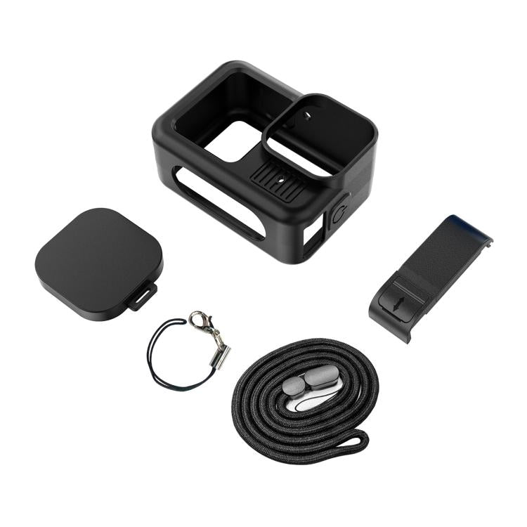 For GoPro HERO13 Black PULUZ Silicone Protective Case Side Interface Cover with Wrist Strap & Lens Cover  - Black